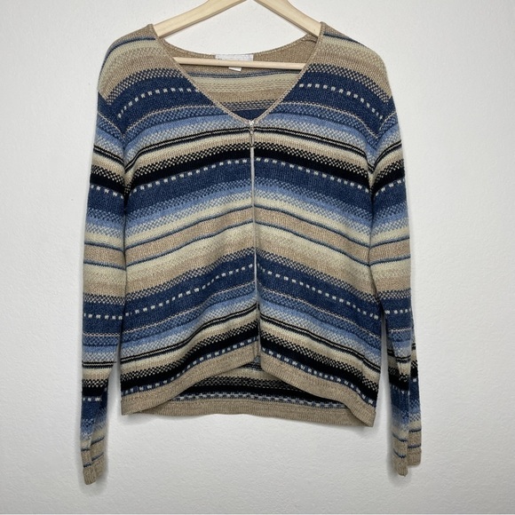 Dress Barn Blue and Tan Boho Y2K Zip Up Cardigan - Picture 1 of 6